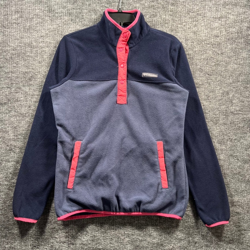 Columbia Benton Springs Fleece Pullover Navy Blue Pink Snap Neck Women Small